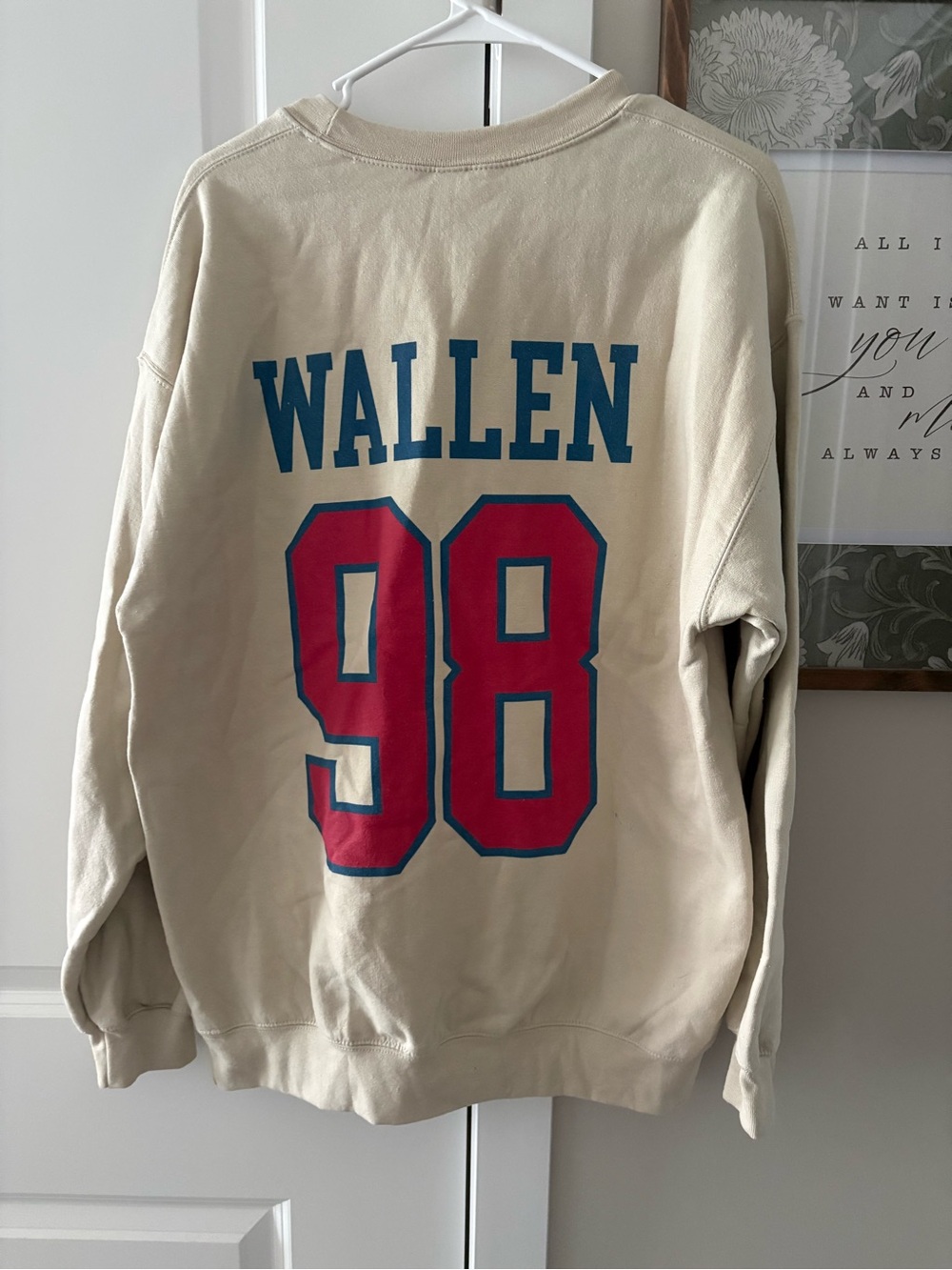 Gildan Beige Crewneck with Blue 'WALLEN' and Red 98 Braves